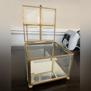 Small Glass Jewelry Box with gold trim